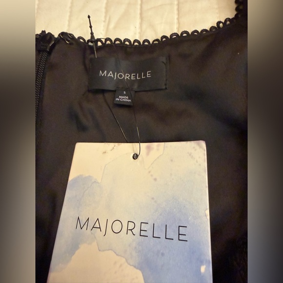 Revolve MAJORELLE Tillie black textured puff sleeve cutout babydoll mini dress - Picture 10 of 12